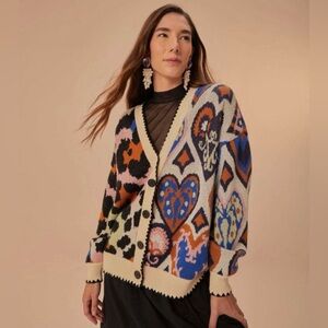 Farm Rio Mixed Ikat Hearts Cardigan XXS NWT